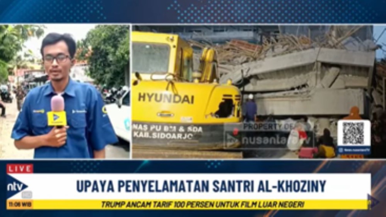 Tim SAR mengerahkan alat berat untuk mengevakuasi para santri yang masih terjebak di reruntuhan bangunan musala Pondok Pesantren Al-Khoziny