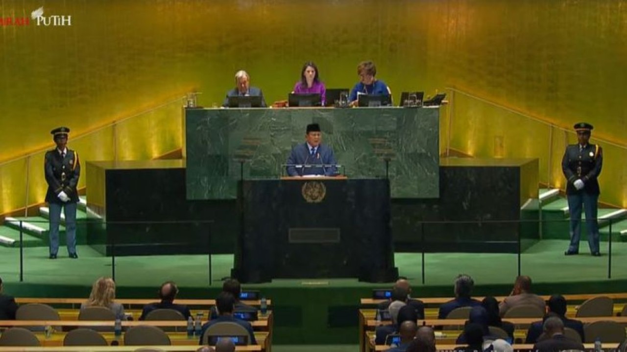 Presiden Prabowo Subianto dalam Sidang Umum PBB. (Foto: Tangkapan layar YouTube)