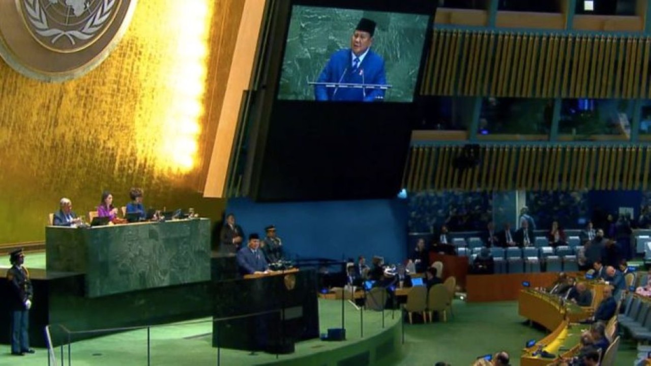 Presiden Prabowo Subianto dalam Sidang Umum PBB. (Foto: Tangkapan layar YouTube)