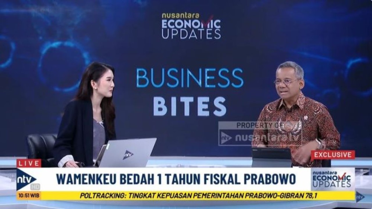 Wakil Menteri Keuangan (Wamenkeu) Suahasil Nazara bersama presenter Ellen Gracia dalam dialog Nusantara Economic Updates Nusantara TV
