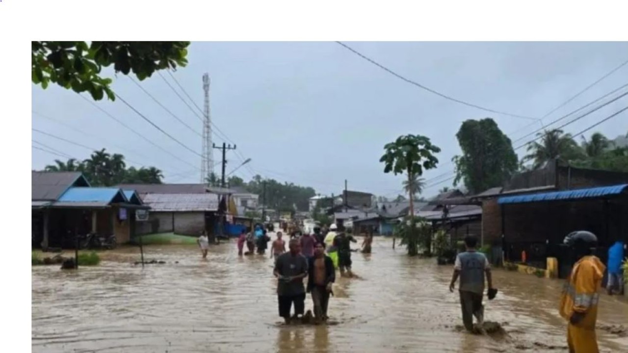 Banjir melanda sejumlah wilayah di Kabupaten Tapanuli Selatan, Sumatera Utara, Senin (24/11/2025). ANTARA/Kodir Pohan