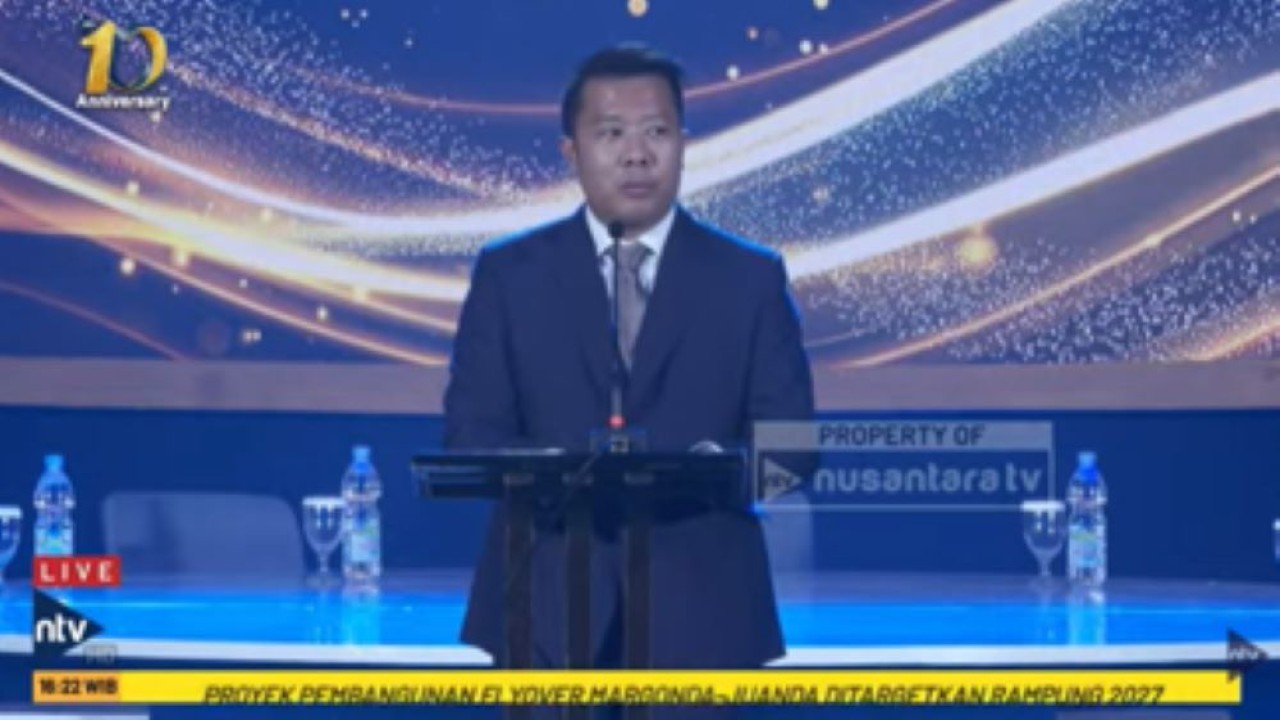 Direktur NT Corp/Nusantara TV, Randy Monthonaro Tampubolon menyampaikan sambutan mengawali perayaan 10 Tahun Nusantara TV untuk Indonesia dan Anugerah Bakti Nusantara TV