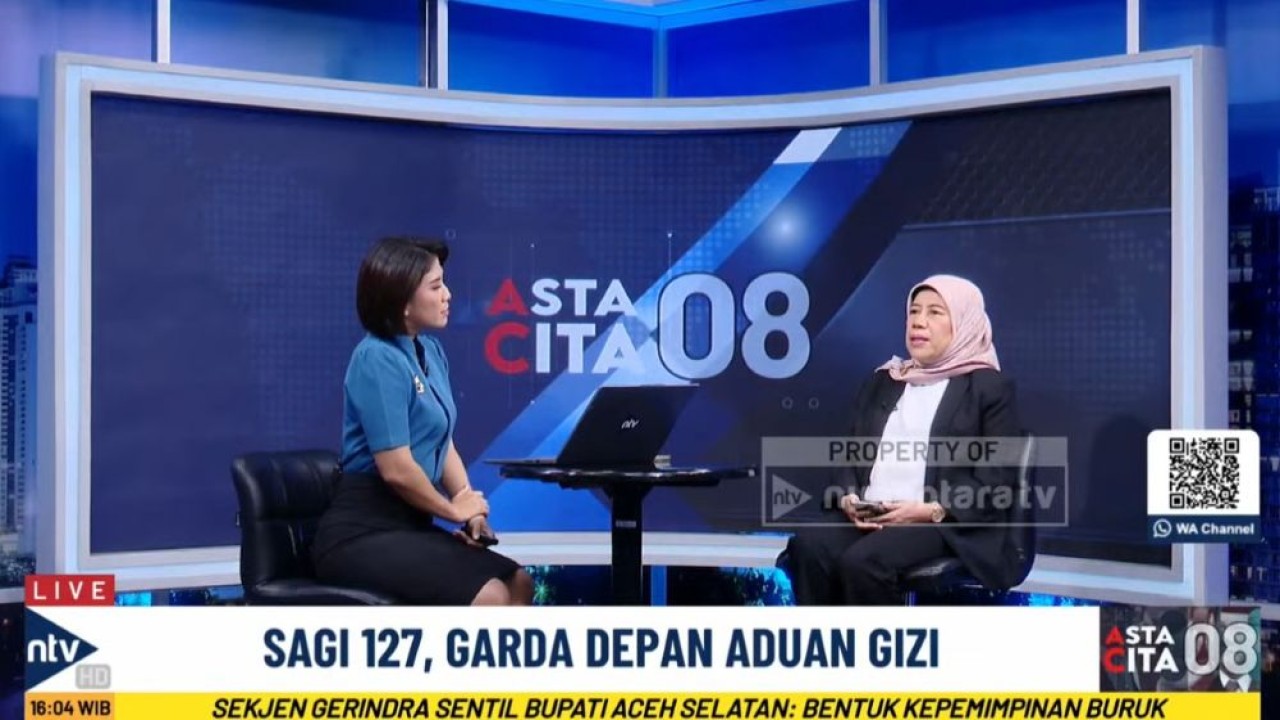 Prof. Dr. Ir. Ikeu Tanziha, M.S., Ahli Gizi IPB dan Dewan Pakar Bidang Gizi Badan Gizi Nasional (BGN), saat menjadi narasumber dalam program "Asta Cita" yang dipandu jurnalis Nusantara TV Ellyza Hasan, Senin, 8 November 2025.