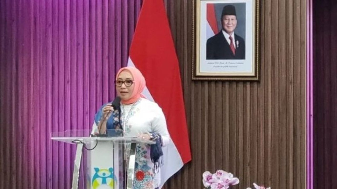 Menteri Pemberdayaan Perempuan dan Perlindungan Anak Arifah Fauzi dalam acara puncak peringatan Hari Ibu ke-97 di Jakarta, Senin, 22 Desember 2025. (Foto: ANTARA/Anita Permata Dewi)
