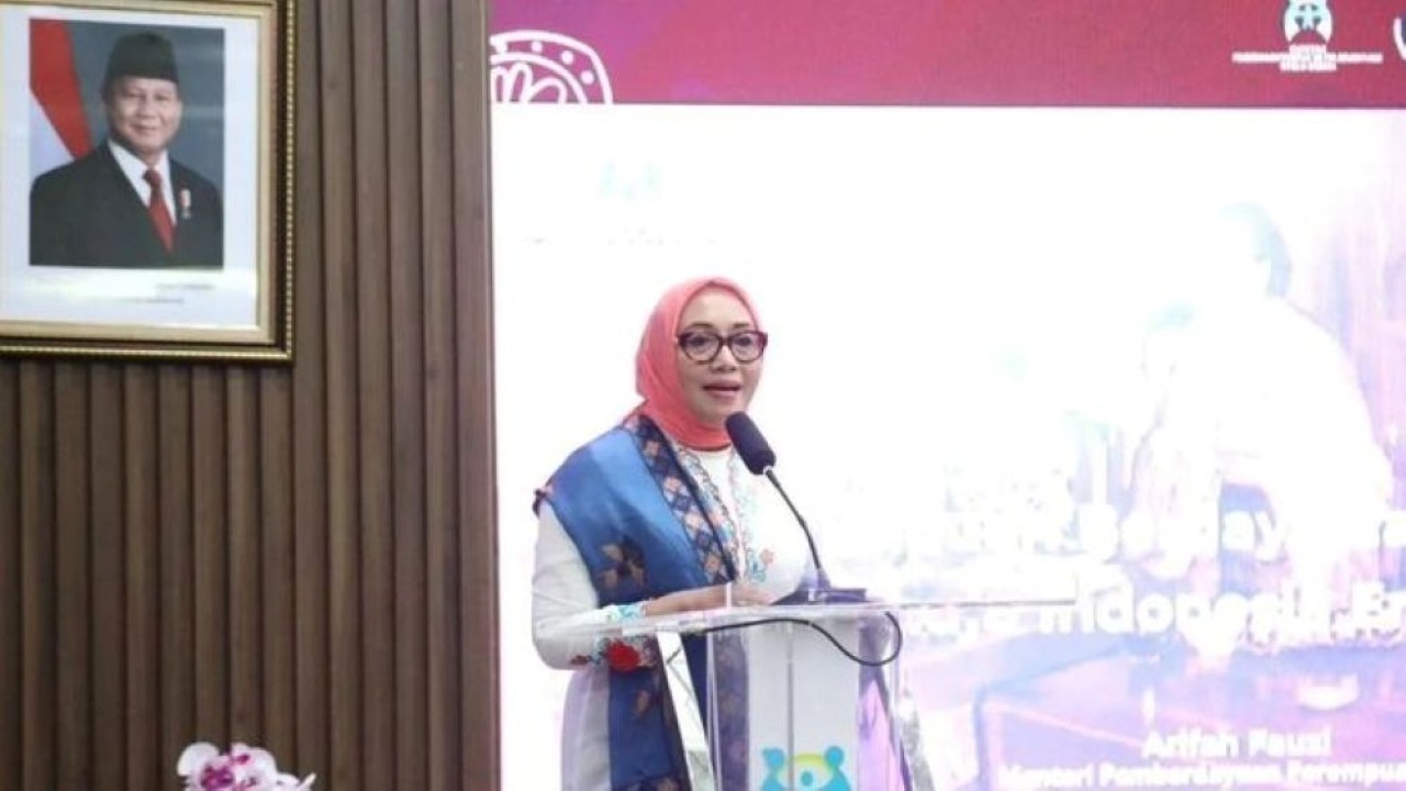 Menteri Pemberdayaan Perempuan dan Perlindungan Anak Arifah Fauzi pada acara puncak peringatan Hari Ibu ke-97 di Jakarta, Senin, 22 Desember 2025. (Foto: ANTARA/HO-KemenPPPA)