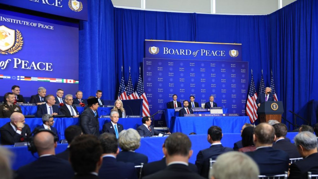 Presiden Prabowo Subianto dalam pertemuan Board of Peace di Washington DC, Amerika Serikat, Kamis (19/2/2026) waktu setempat. (Foto: Dok/Istimewa)