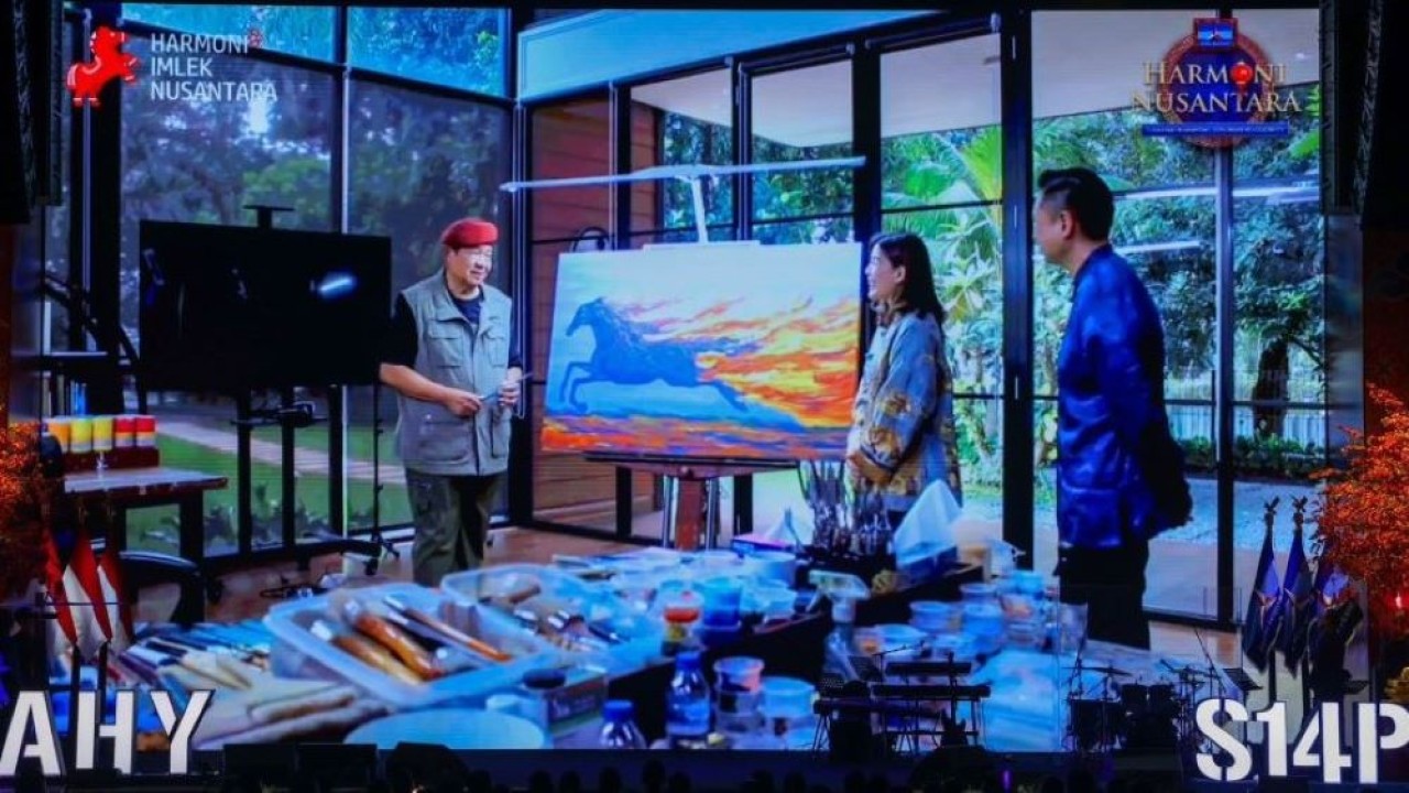 Lukisan "Kuda Api" karya Presiden ke-6 Republik Indonesia yang juga Ketua Majelis Tinggi Partai Demokrat, Susilo Bambang Yudhoyono (SBY), terjual seharga Rp6,5 miliar. (Istimewa)