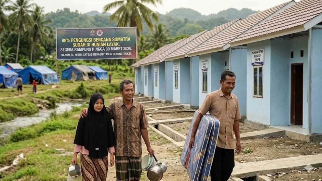 99 persen pengungsi bencana Sumatra sudah tinggalkan tenda pengungsian, kini tinggal di tempat lebih layak. (Bakom)