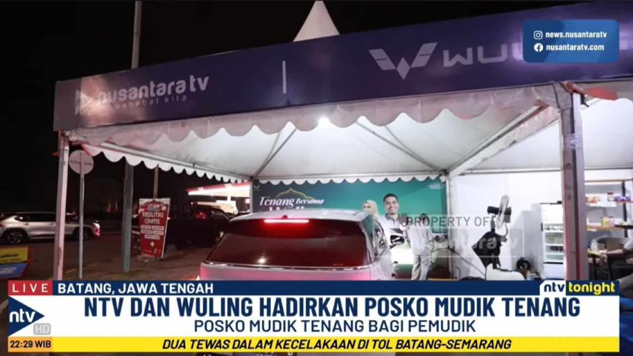 Nusantara TV berkolaborasi dengan Wuling Motors Indonesia menghadirkan posko mudik di Rest Area KM 379A Tol Semarang-Batang, Kabupaten Batang, Jawa Tengah.