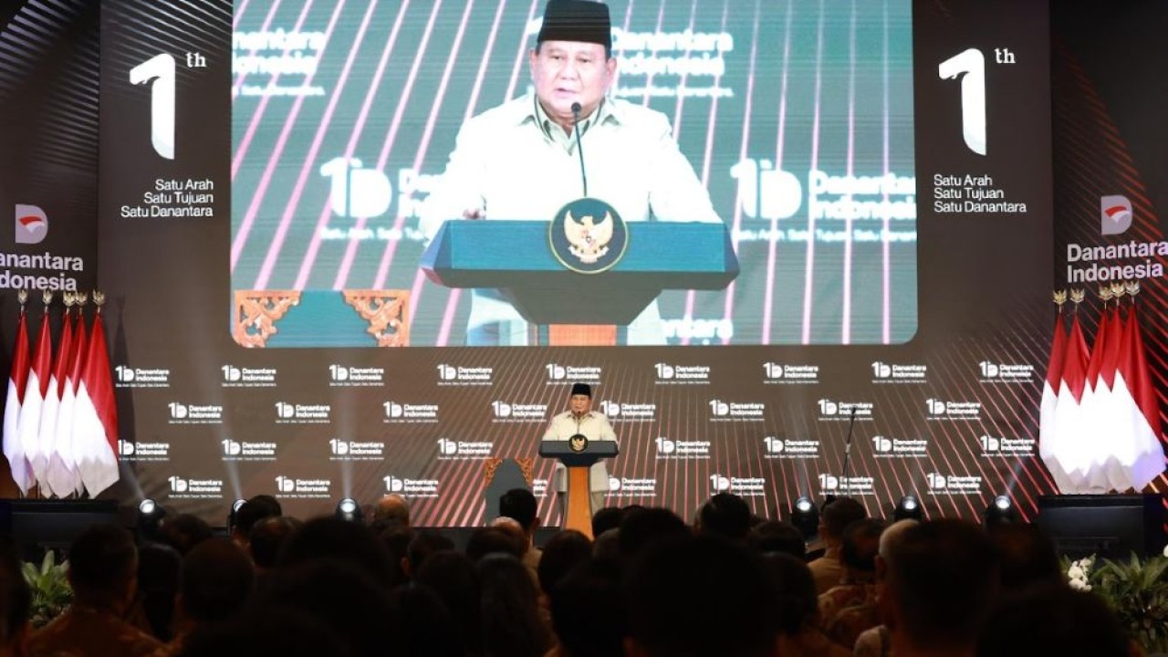Presiden Prabowo Subianto saat memberikan sambutan pada Tasyakuran HUT ke-1 Danantara Indonesia di Jakarta, Rabu (11/3/2026). (Foto: Dok/Istimewa/Bakom RI)