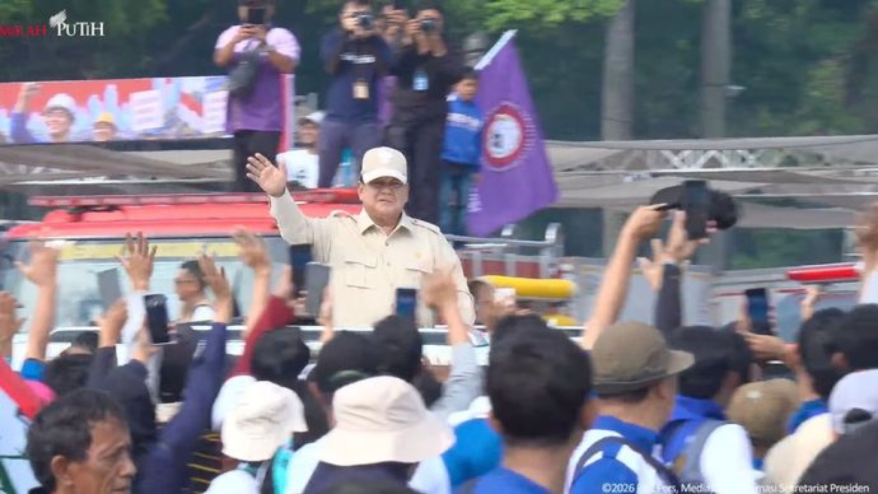 Presiden Prabowo hadiri May Day di Monas Jakarta (Youtube Sekretariat Presiden)