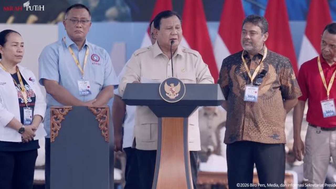 Presiden Prabowo di peringatan Hari Buruh. (YouTube)