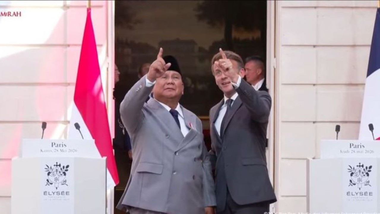 Presiden Prabowo Subianto dan Presiden Prancis Emmanuel Macron (Tangkapan Layar Sekretariat Presiden)