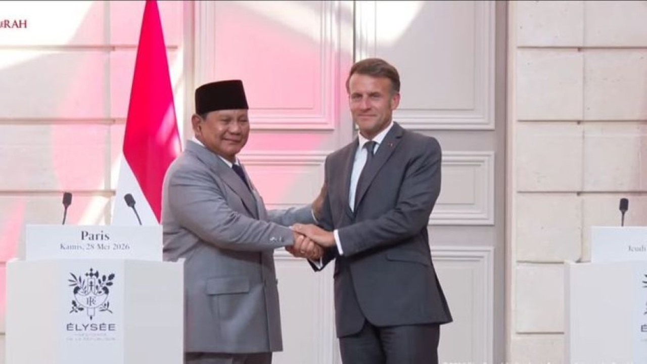 Presiden Prabowo Subianto dan Presiden Prancis Emmanuel Macron (Tangkapan Layar Sekretariat Presiden)