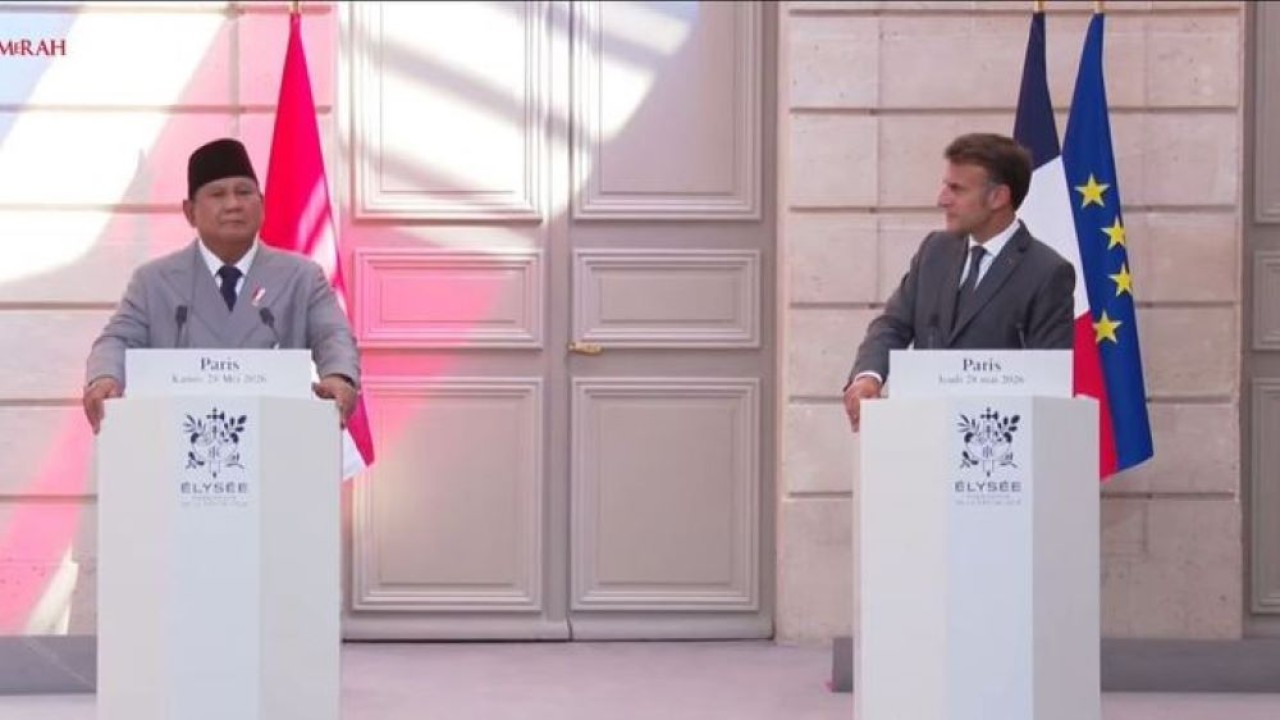 Presiden Prabowo Subianto dan Presiden Prancis Emmanuel Macron (Tangkapan Layar Sekretariat Presiden)