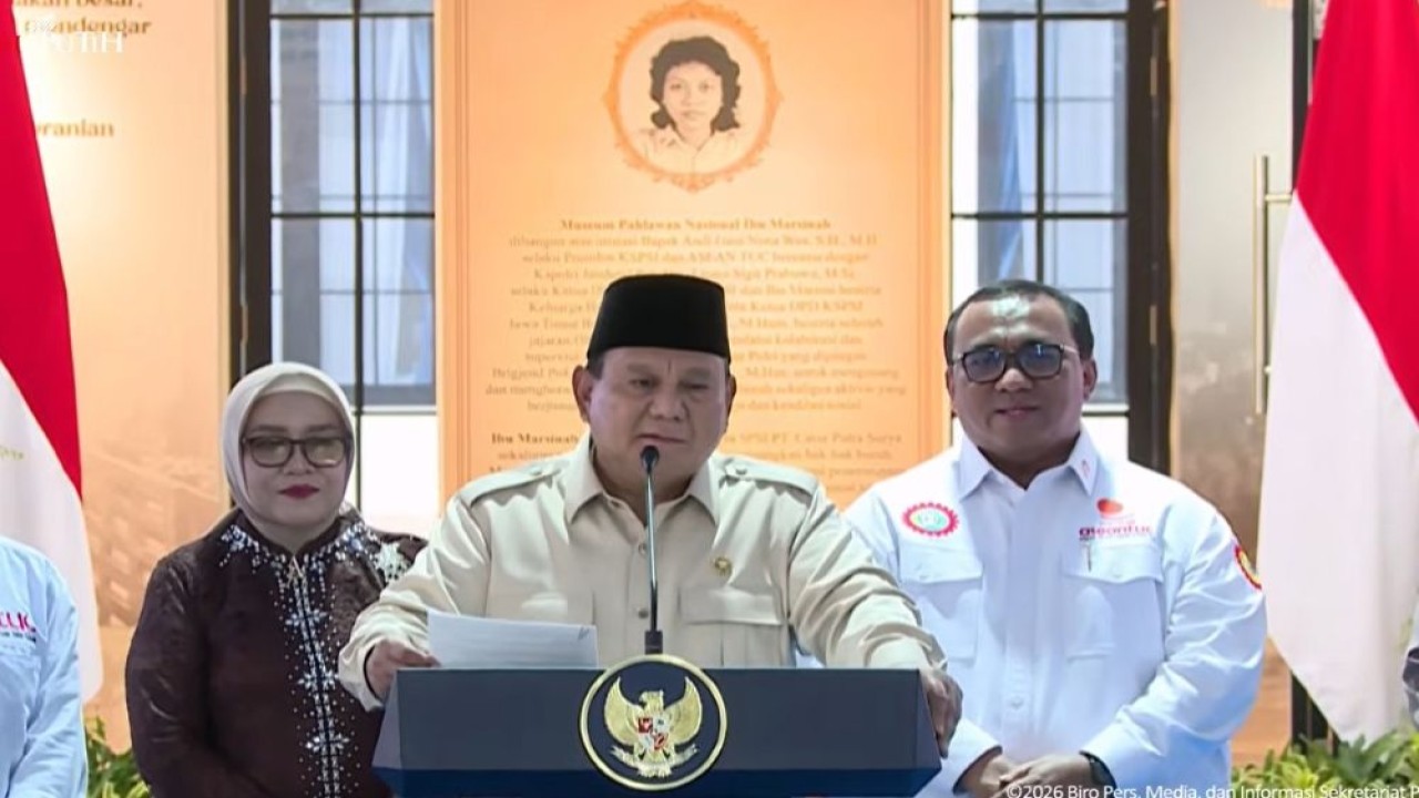 Presiden Prabowo Subianto meresmikan Museum Marsinah dan Rumah Singgah, di Kabupaten Nganjuk, Jawa Timur, Sabtu, 16 Mei 2026. (Foto: Tangkapan layer YouTube Sekretariat Presiden)