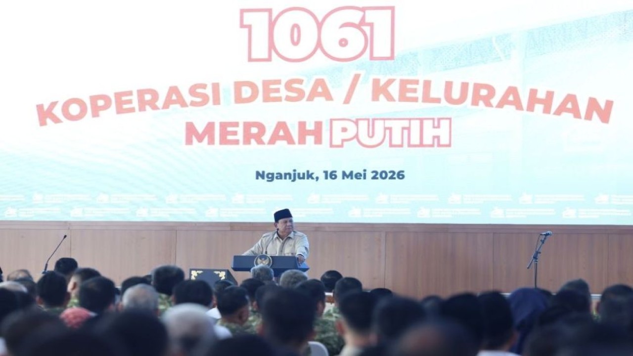 Presiden Prabowo Subianto meresmikan operasionalisasi 1.061 Koperasi Desa/Kelurahan Merah Putih di Kabupaten Nganjuk, Jawa Timur, Sabtu (16/5/2026). (Foto: Dok/Istimewa/Bakom RI)