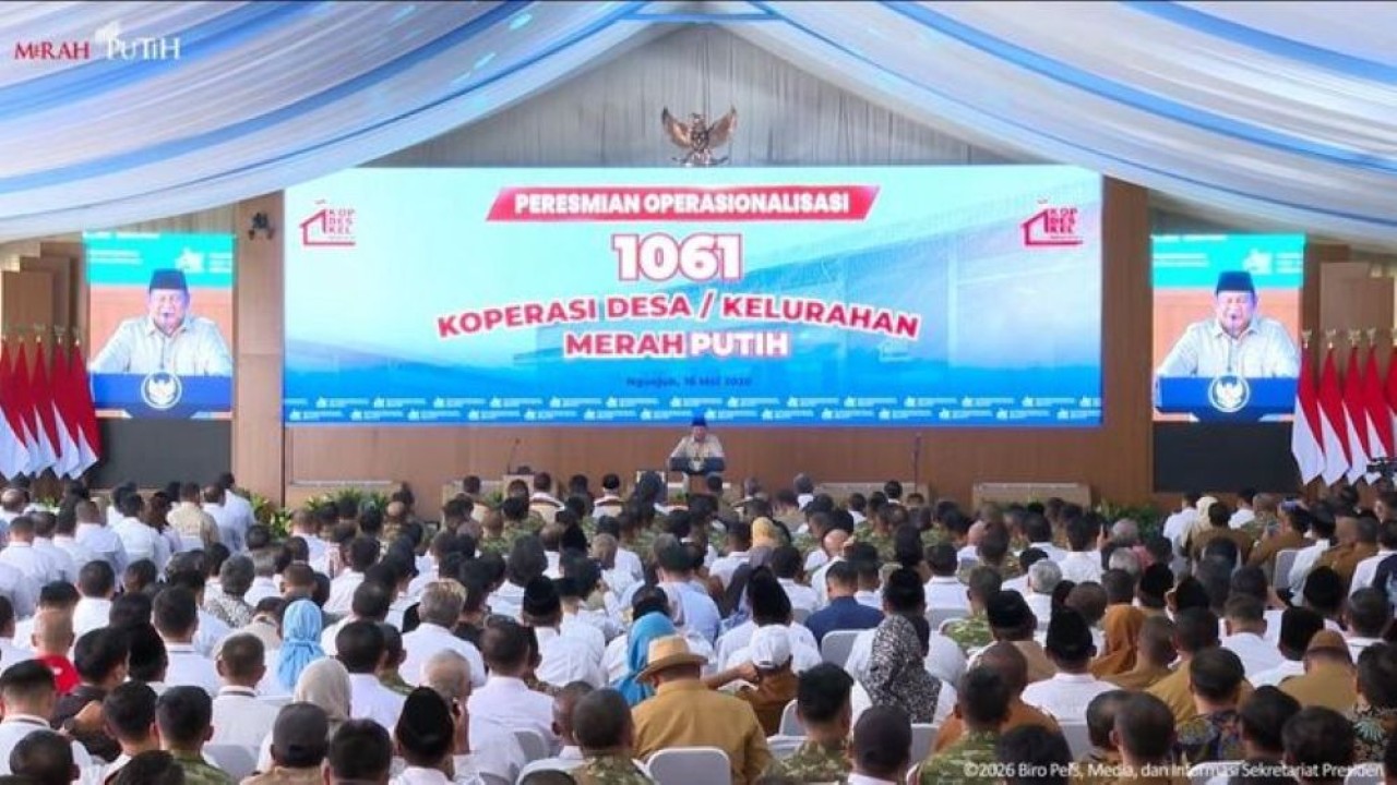 Presiden Prabowo Subianto meresmikan operasional 1.061 Koperasi Desa/Kelurahan Merah Putih dalam agenda nasional yang digelar di Kabupaten Nganjuk, Jawa Timur, Sabtu (16/5/2026). (Foto: Istimewa)