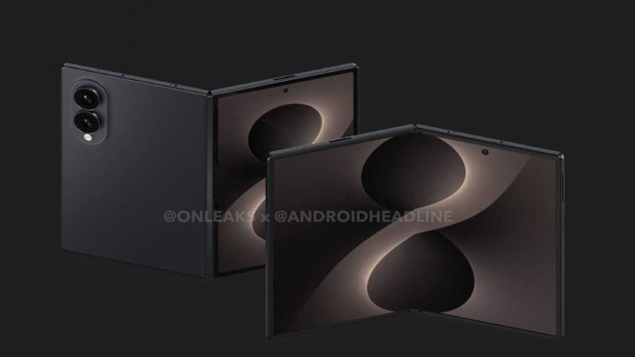 Renderan CAD dari Samsung Galaxy Z Fold8 (sebelumnya bernama Fold8 Wide). (Foto: OnLeaks via GSM Arena)