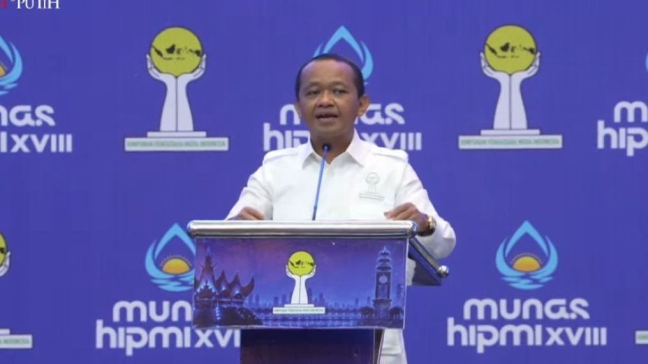 Menteri Energi dan Sumber Daya Mineral (ESDM) sekaligus Ketua Dewan Kehormatan Himpunan Pengusaha Muda Indonesia (HIPMI), Bahlil Lahadalia. (Foto: Istimewa)