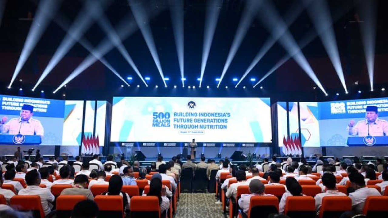 Prabowo Subianto pada acara Building Indonesia’s Future Generations Through Nutrition di Sentul International Convention Center (SICC), Kabupaten Bogor, Jawa Barat (Sekretariat Presiden)