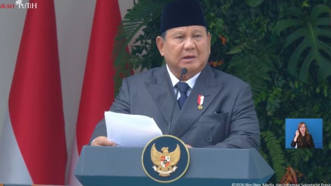 Presiden Prabowo Subianto berpidato di Upacara Peringatan Hari Lahir Pancasila, Senin, 1 Juni 2026. (Foto: Tangkapan Layar)