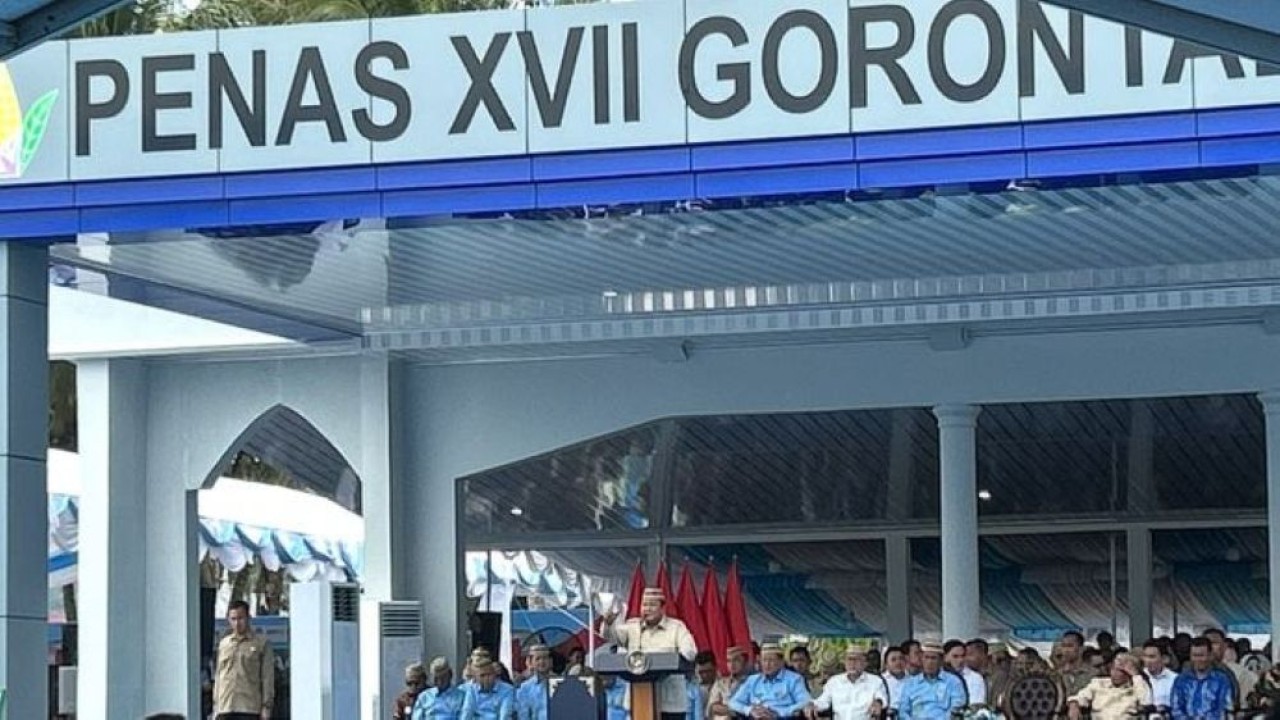 Presiden Prabowo Subianto berpidato saat acara puncak Pekan Nasional (PENAS) Kontak Tani Nelayan Andalan (KTNA) XVII di Kabupaten Gorontalo, Provinsi Gorontalo, Rabu, 24 Juni 2026. (Foto: NTVnews)