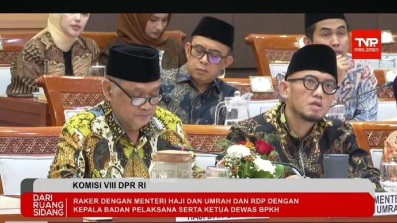 Tangkapan layar - Menteri Haji dan Umrah Mochamad Irfan Yusuf dalam rapat kerja bersama Komisi VIII DPR RI di Jakarta, Selasa, 14 Juli 2026 (Antara)