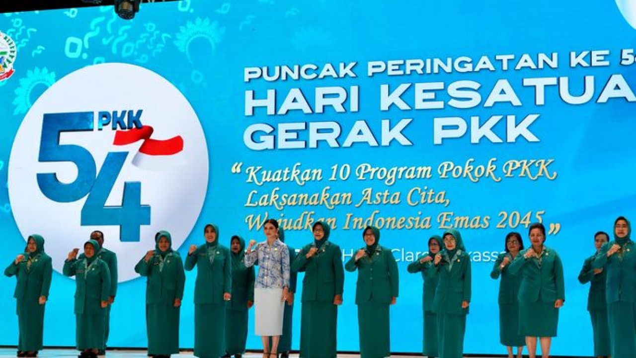 Puncak Peringatan Hari Kesatuan Gerak (HKG) PKK ke-54 digelar di Hotel Claro Makassar, Sulawesi Selatan, Sabtu, 11 Juli 2026. Mengusung tema (Puspen Kemendagri)