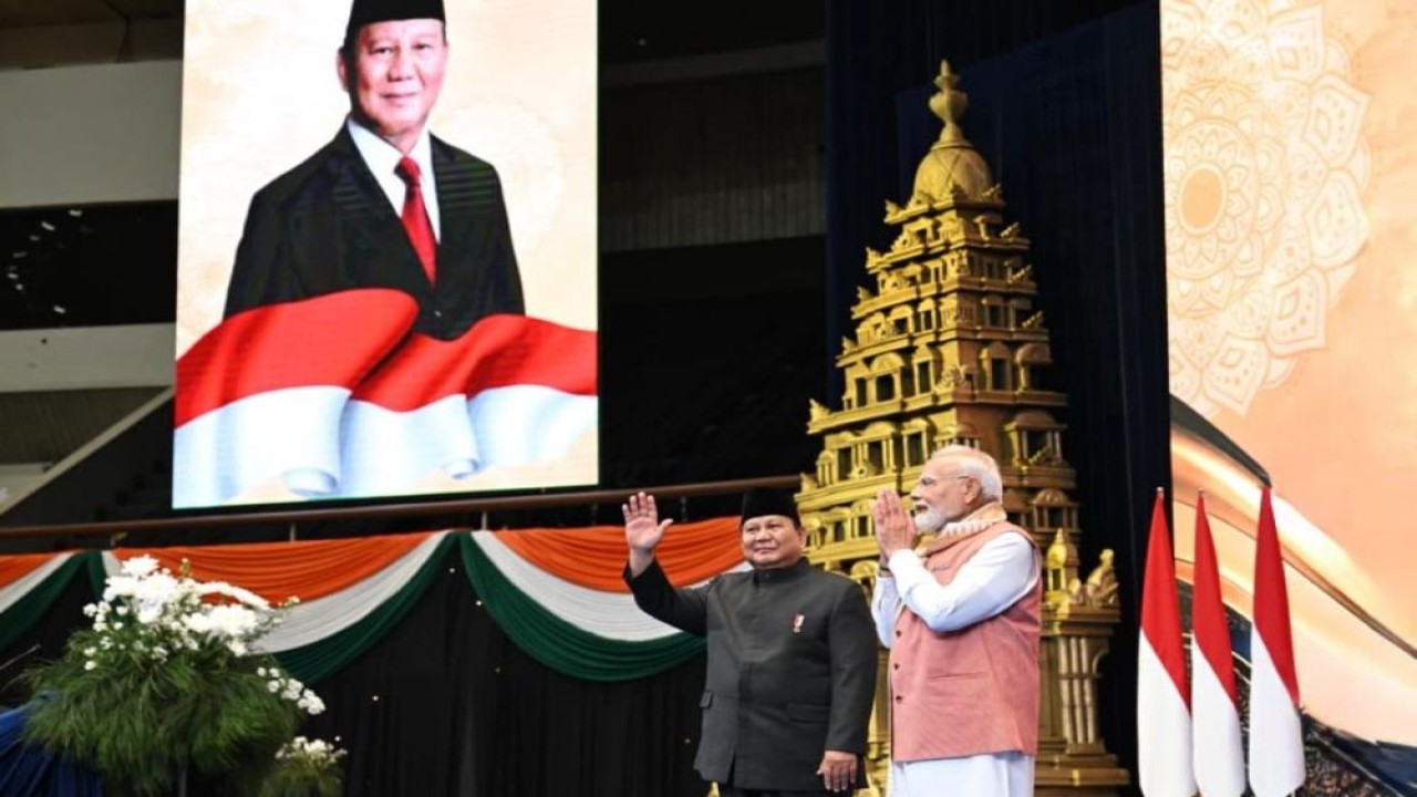 Presiden Prabowo Subianto dan Perdana Menteri (PM) Narendra Modi menghadiri acara Indian Community Reception di Jakarta International Convention Center (JICC). (Foto: Sekretariat Presiden)