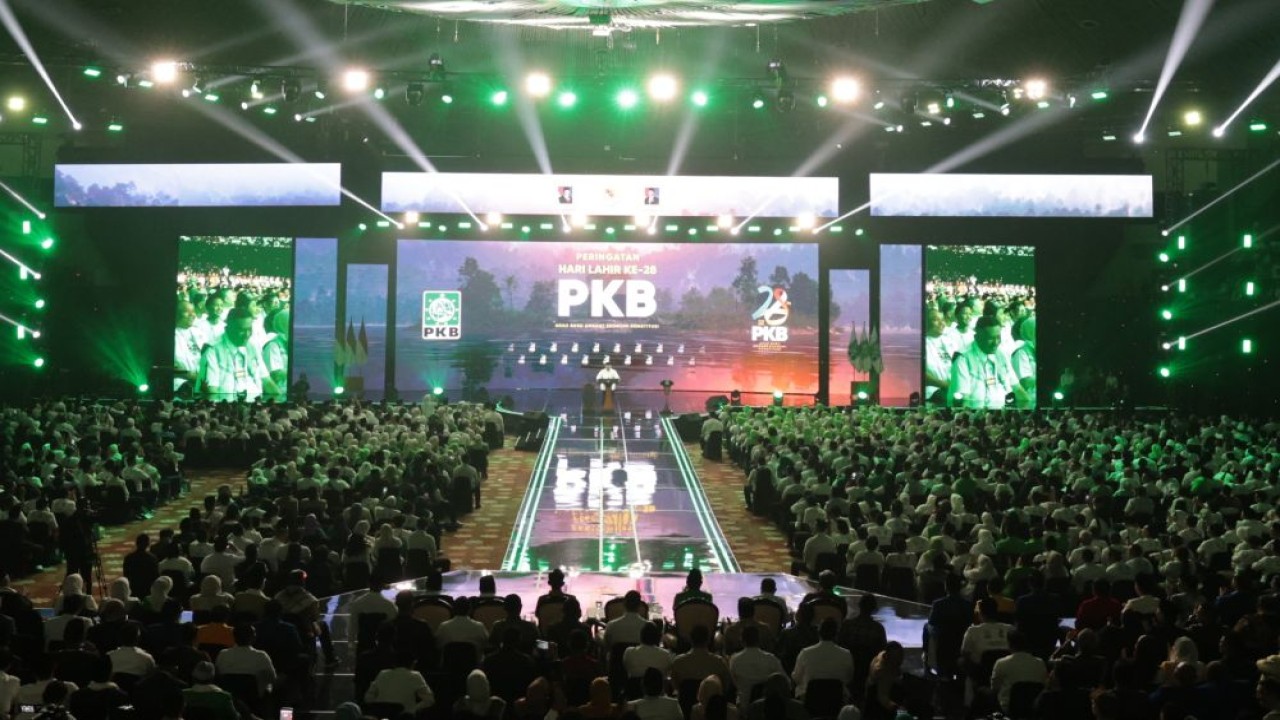 Presiden Prabowo Subianto menghadiri Hari Lahir (Harlah) ke-28 PKB di Jakarta Convention Center (JCC), Senayan, Jakarta, Kamis, 23 Juli 2026 malam. (Foto: NTVnews)