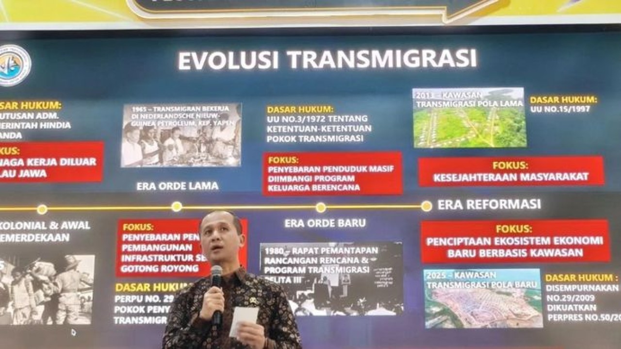 Menteri Transmigrasi Republik Indonesia Muhammad Iftitah Sulaiman Suryanagara saat memaparkan materi program Kementerian Transmigrasi saat FYC Fest - Festival Ekosistem Digital di Surabaya, Sabtu, 11 Juli 2026. (Antara)