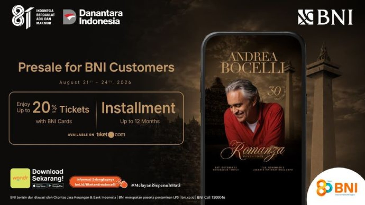 BNI Hadirkan Akses Eksklusif Menikmati Andrea Bocelli "Romanza" di Indonesia (BNI)