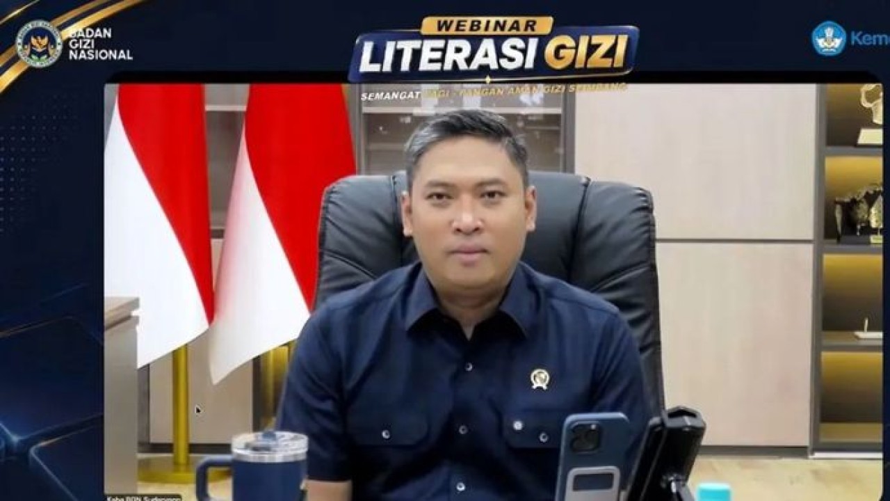 Kepala BGN Sudaryono dalam webinar Literasi Gizi dan Keamanan Pangan bagi Guru dalam Mendukung Program MBG yang diikuti di Jakarta, Rabu (12/8/2026). (Antara)