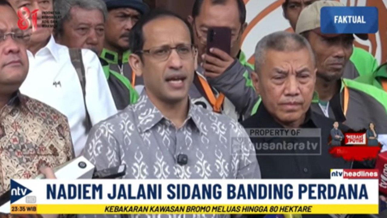 Mantan Menteri Pendidikan Kebudayaan Riset dan Teknologi Nadiem Makarim menjalani sidang banding perdana di Pengadilan Tinggi DKI Jakarta