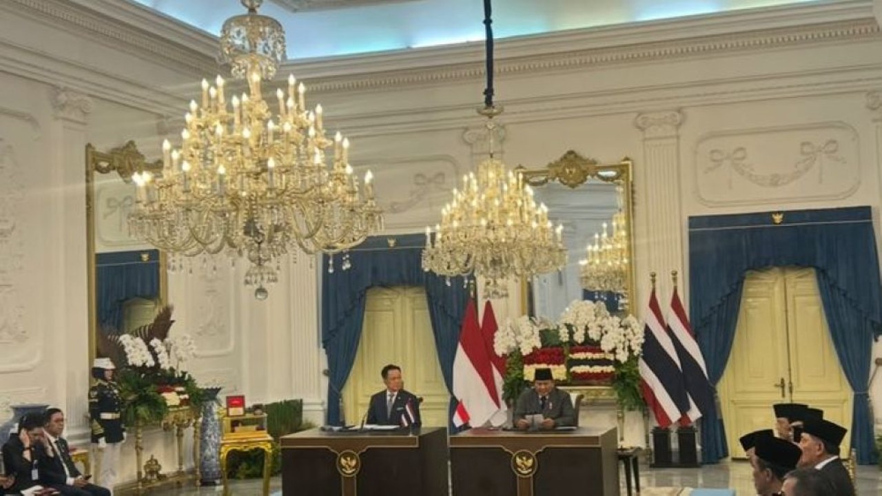 Presiden Prabowo Subianto dan Perdana Menteri Thailand Anutin Charnvirakul Saat Join Statement di Istana Merdeka. (Foto: NTVnews)