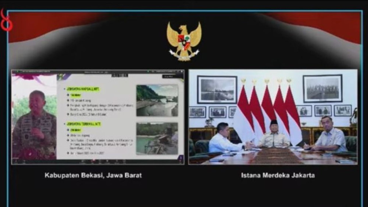 Presiden Prabowo Subianto meresmikan pembangunan dan revitalisasi sebanyak 3.395 jembatan TNI/Polri serta 3.000 sumber air bersih milik TNI Angkatan Darat di berbagai daerah di Indonesia. (Foto: Istimewa)