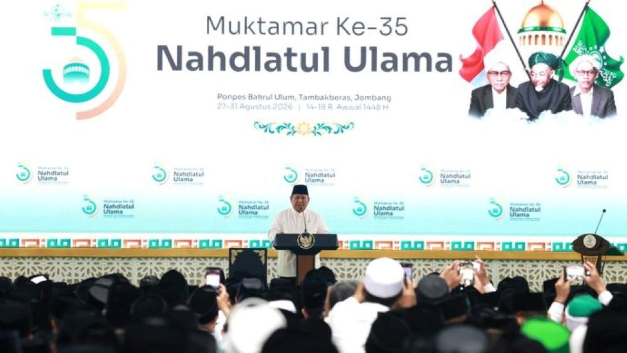 Presiden Prabowo Subianto saat menghadiri pembukaan Muktamar ke-35 Nahdlatul Ulama (NU) di Pondok Pesantren Bahrul Ulum, Tambakberas, Kabupaten Jombang, Jawa Timur. (Foto: Istimewa)