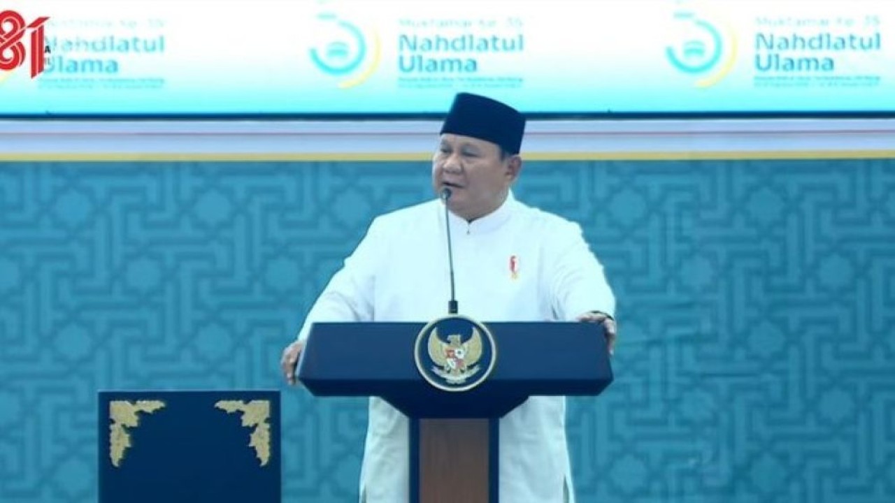Presiden Prabowo Subianto menghadiri acara penutupan Muktamar ke-35 Nahdlatul Ulama (NU) di Pondok Pesantren Bahrul Ulum Tambakberas, Kabupaten Jombang, Jawa Timur. (Foto: Istimewa)