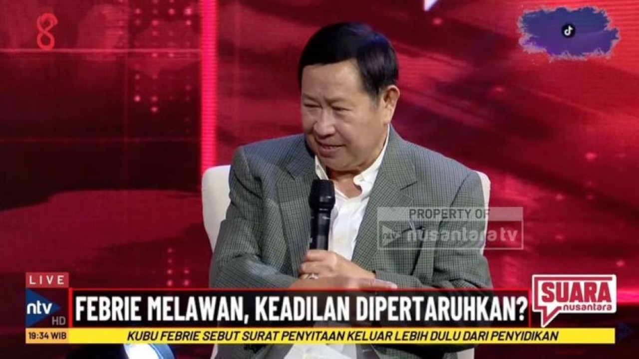Mantan Kabareskrim Polri, Susno Duadji saat menjadi narasumber dalam program Suara Nusantara bertajuk "Febrie Melawan: Keadilan Dipertaruhkan?" yang tayang di Nusantara TV, Rabu, 19 Agustus 2026.