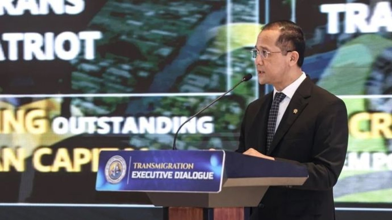Menteri Transmigrasi M. Iftitah Sulaiman Suryanagara dalam Transmigration Executive Dialogue (TED) di Jakarta, Senin, 24 Agustus 2026. (Antara)