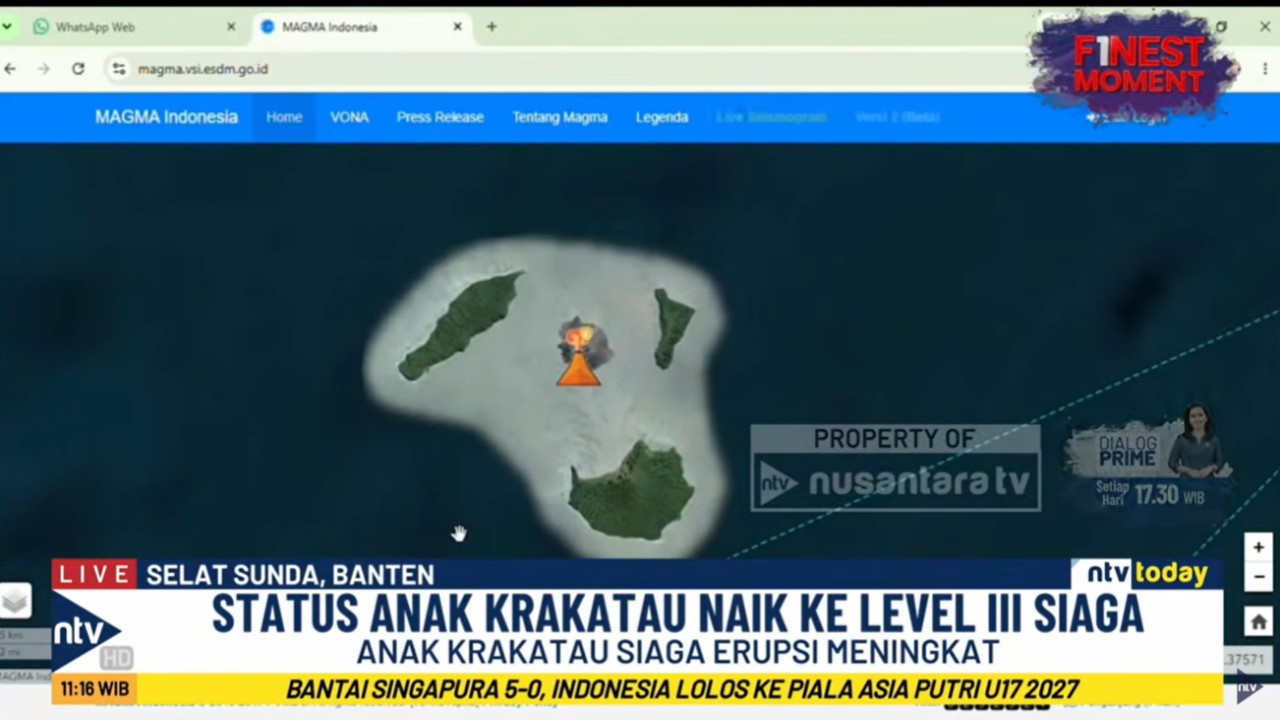 Status Gunung Anak Krakatau di Selat Sunda naik ke level siaga 3 menyusul peningkatan erupsi.